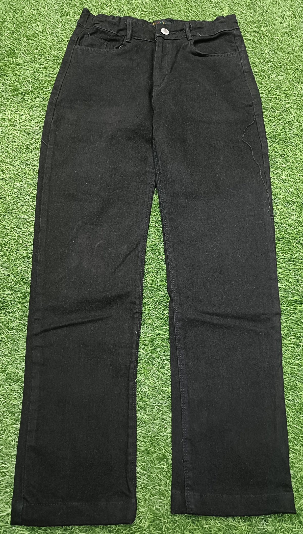 Teen Colours Kids Black Cotton Elastic Waist Straight Fit Pant with Pockets