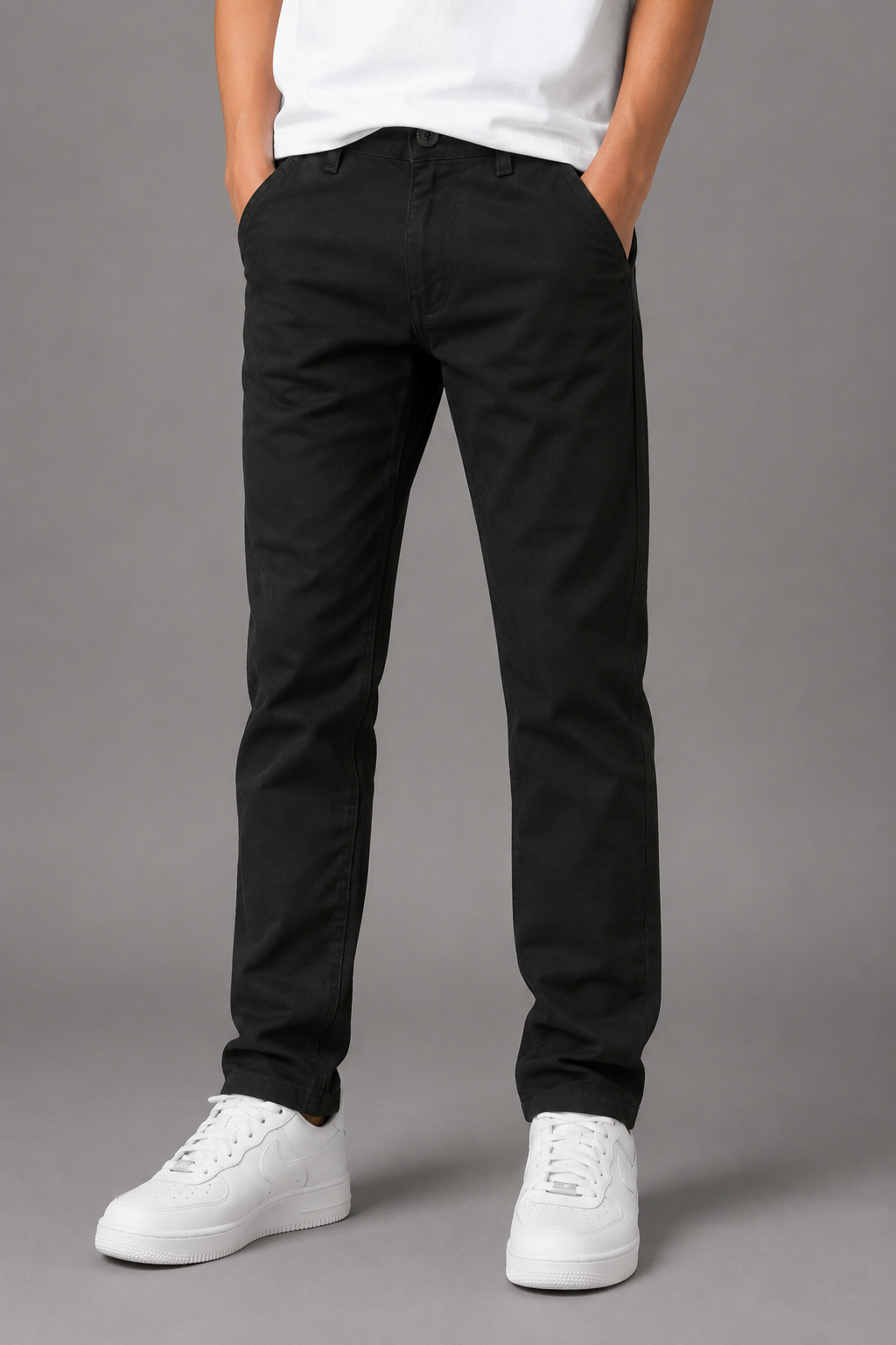 Teen Colours Kids Black Cotton Elastic Waist Straight Fit Pant with Pockets