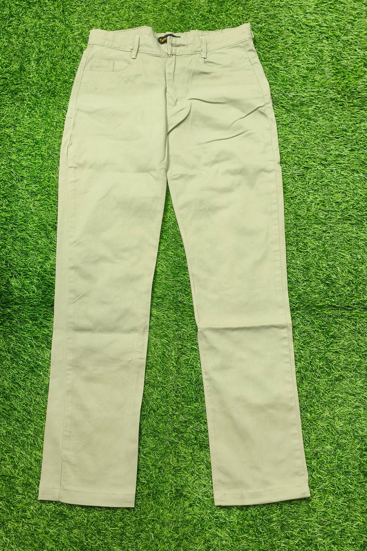 Teen Colours Kids Pista Green Cotton Elastic Waist Straight Fit Pant with Side Pockets