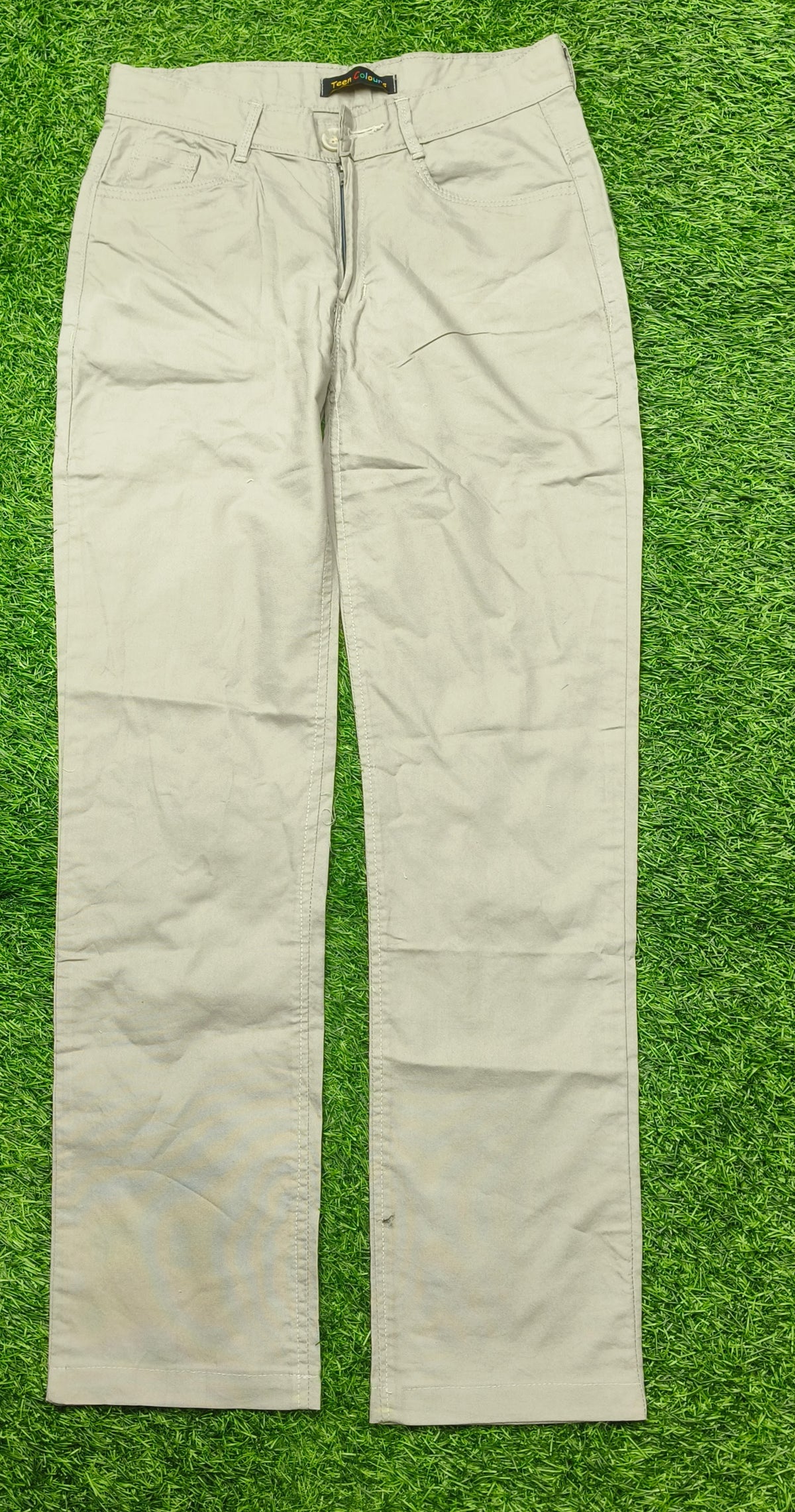 Teen Colours Kids Pista Green Cotton Elastic Waist Straight Fit Pant with Side Pockets