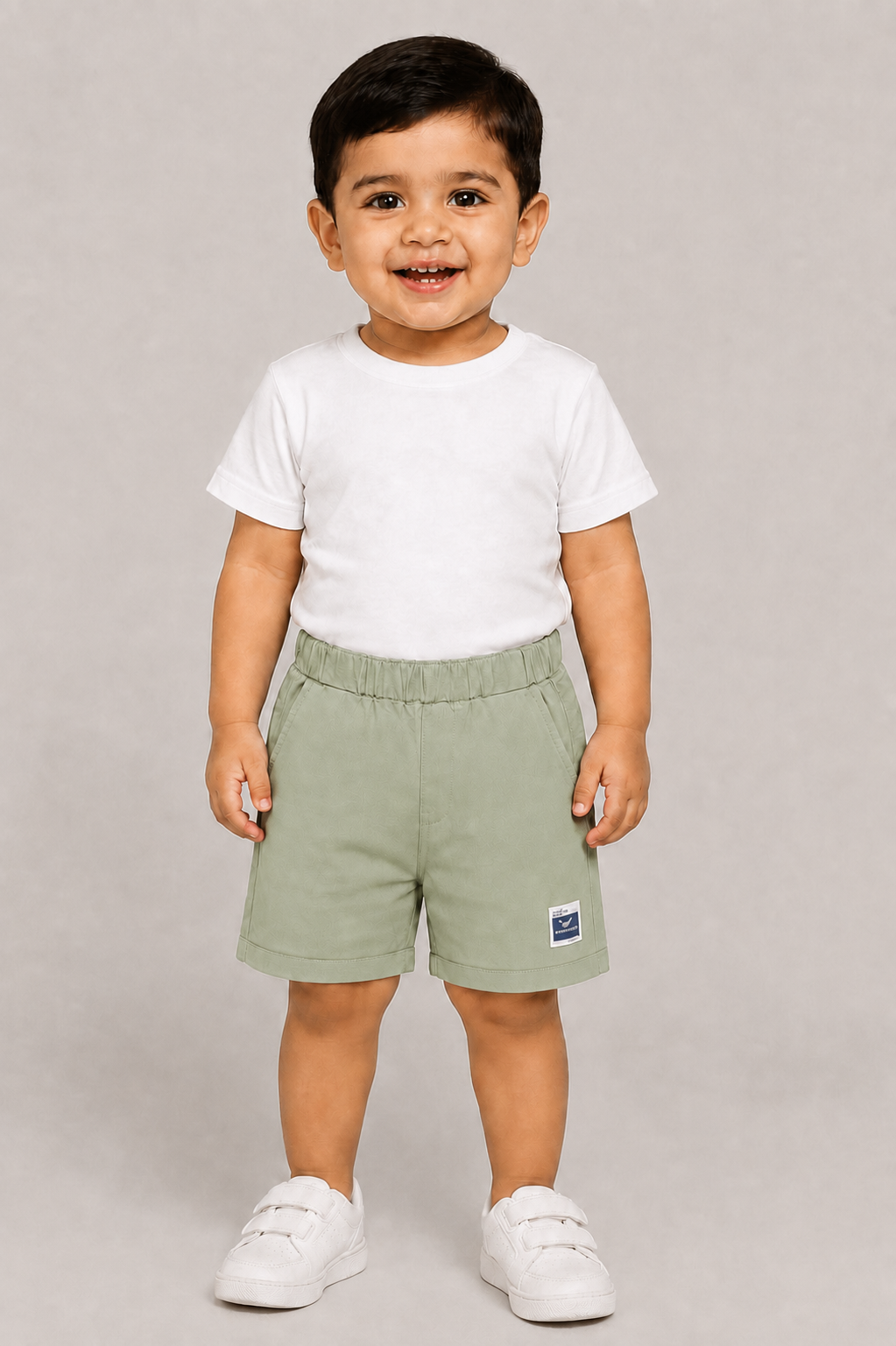 Kids Olive green Elastic Waist Short  with Side Pockets