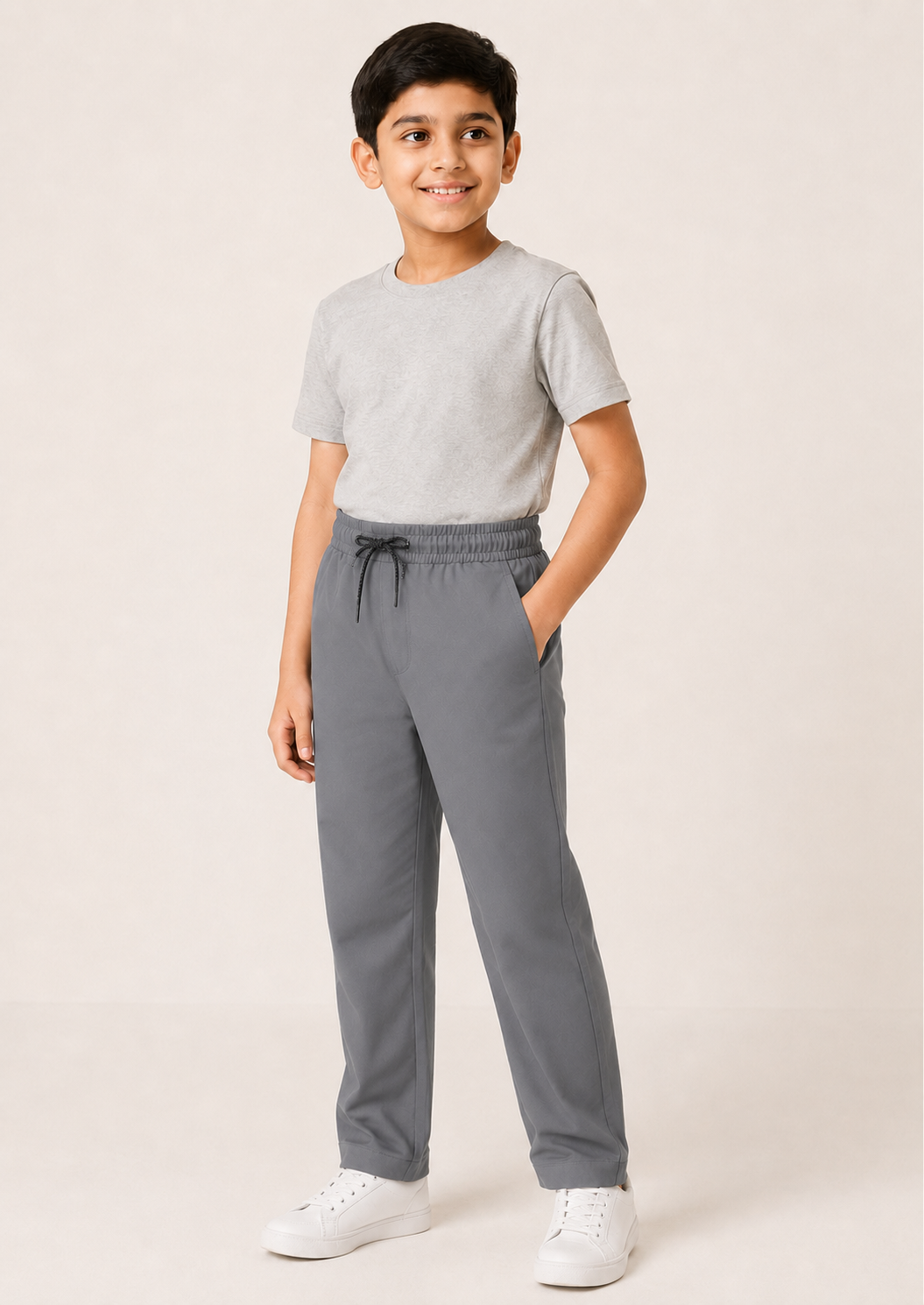 Teen Colours Boy's Mustard Brown Cotton Straight-Fit Elastic Waist Pant with Side Pockets