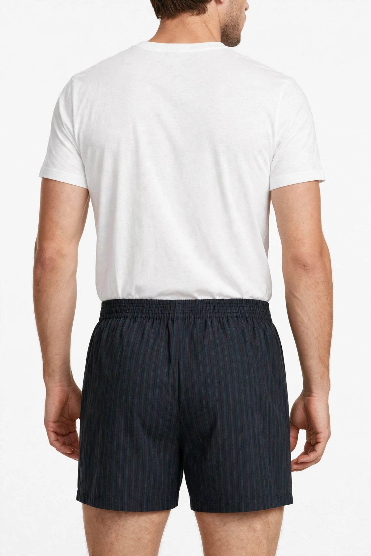 Men’s Charcoal Grey & Bottle Green Striped Cotton Shorts with Elastic Waistband & Side Pockets