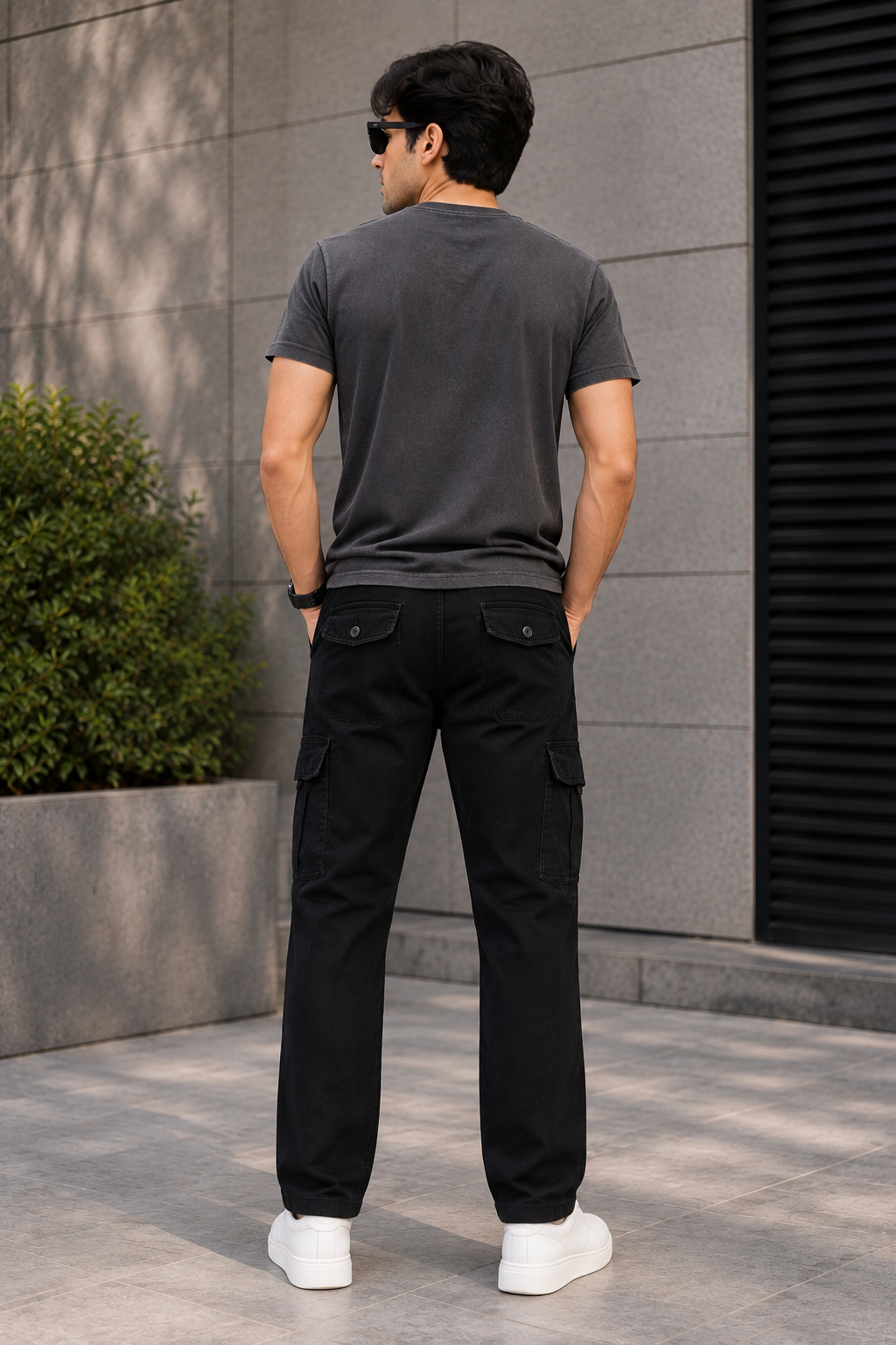 Mens Black color 6 Pocket Slim Fit Cargo Pant