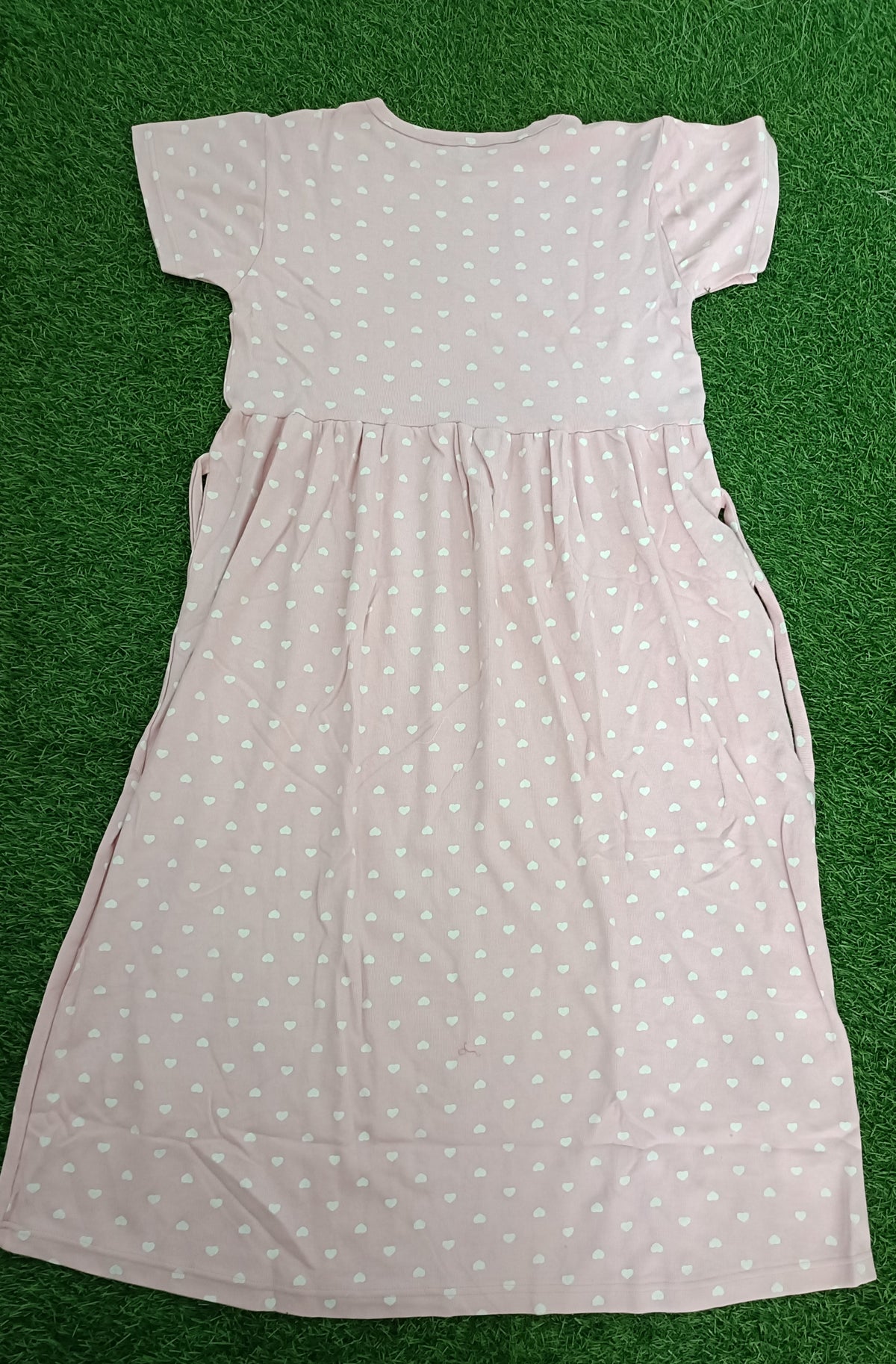 Ladie's Knitted Fabric Light Pink Heart Print Cotton Feeding Kurti with Frock-Type Design & Side Tie-Up