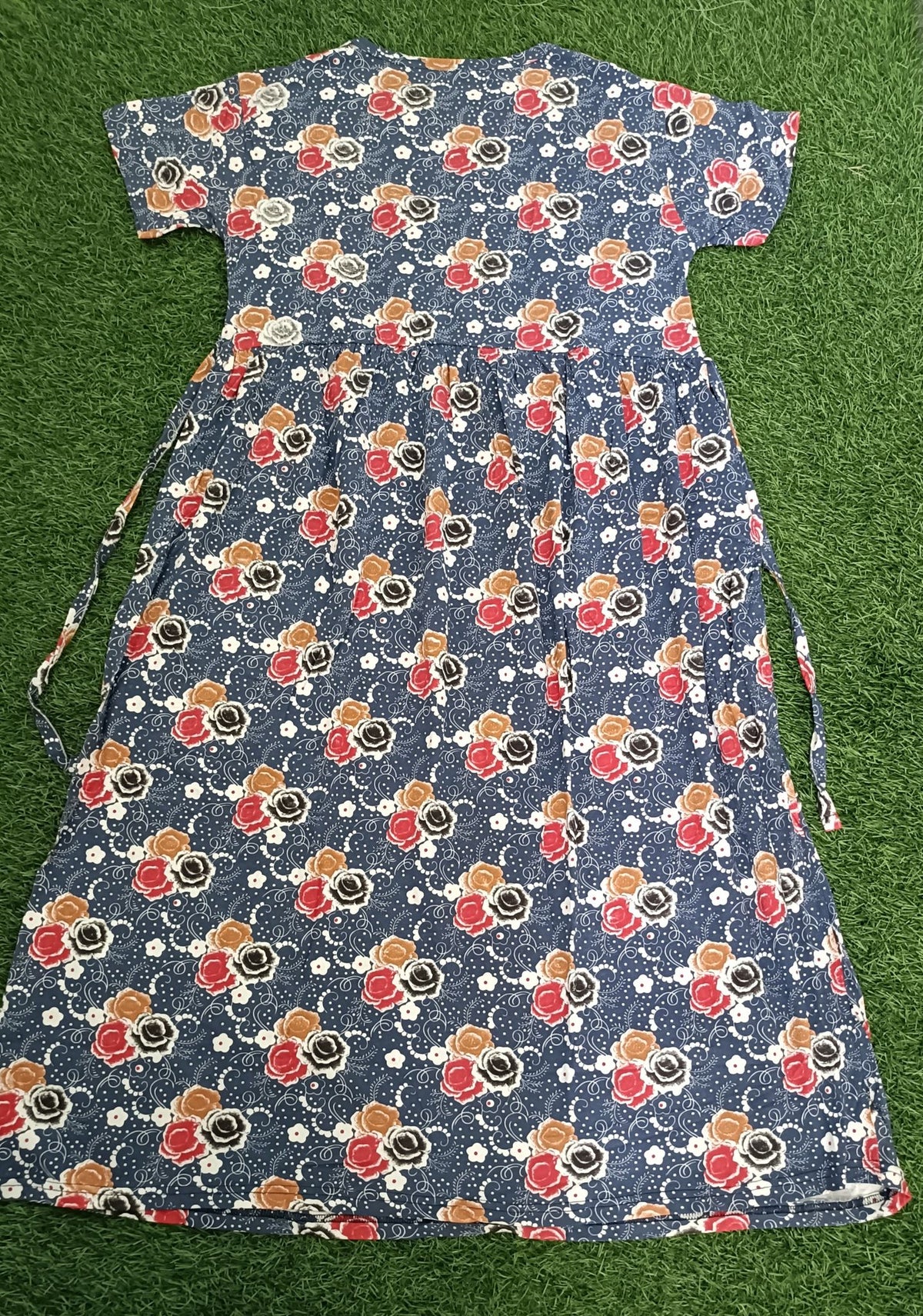 Ladie's Knitted Fabric Navy Blue Floral Print Feeding Kurti / Maternity Nighty with Concealed Nursing Access