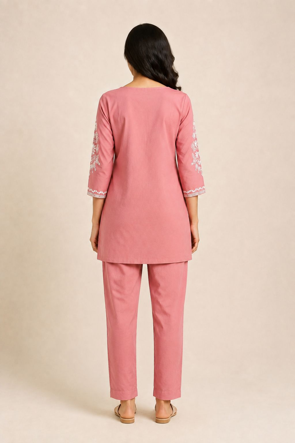 Women’s Dusty Rose Pink Cotton Blend Embroidered Full-Sleeve top and Pant Set
