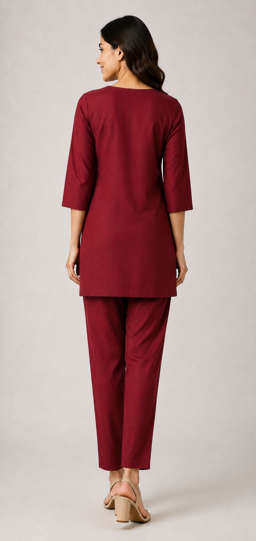 Women’s Maroon Cotton Blend Floral Embroidered top and Pant Set