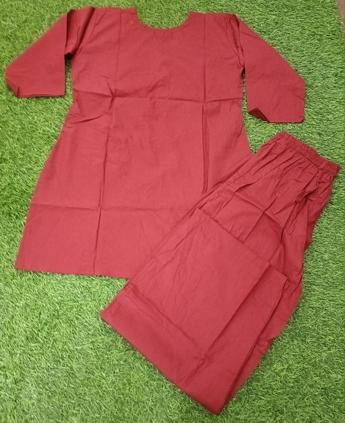 Women’s Maroon Cotton Blend Floral Embroidered top and Pant Set