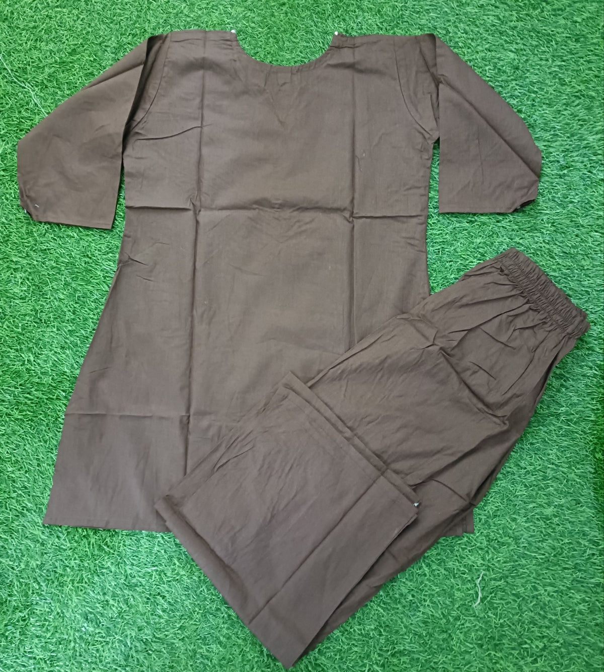 Women’s Dark Brown Cotton Blend Floral Embroidered Full-Sleeve top and Pant Set