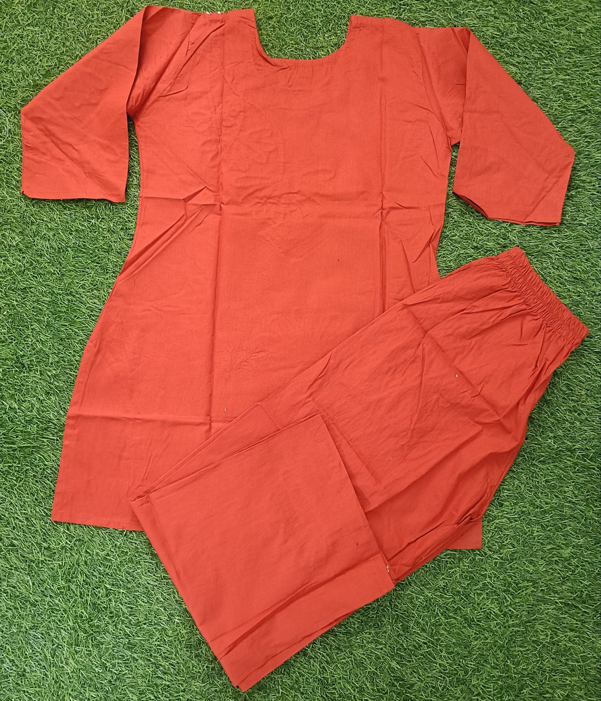 Women’s Rust Orange Cotton Blend White Floral Embroidered top and Pant Set
