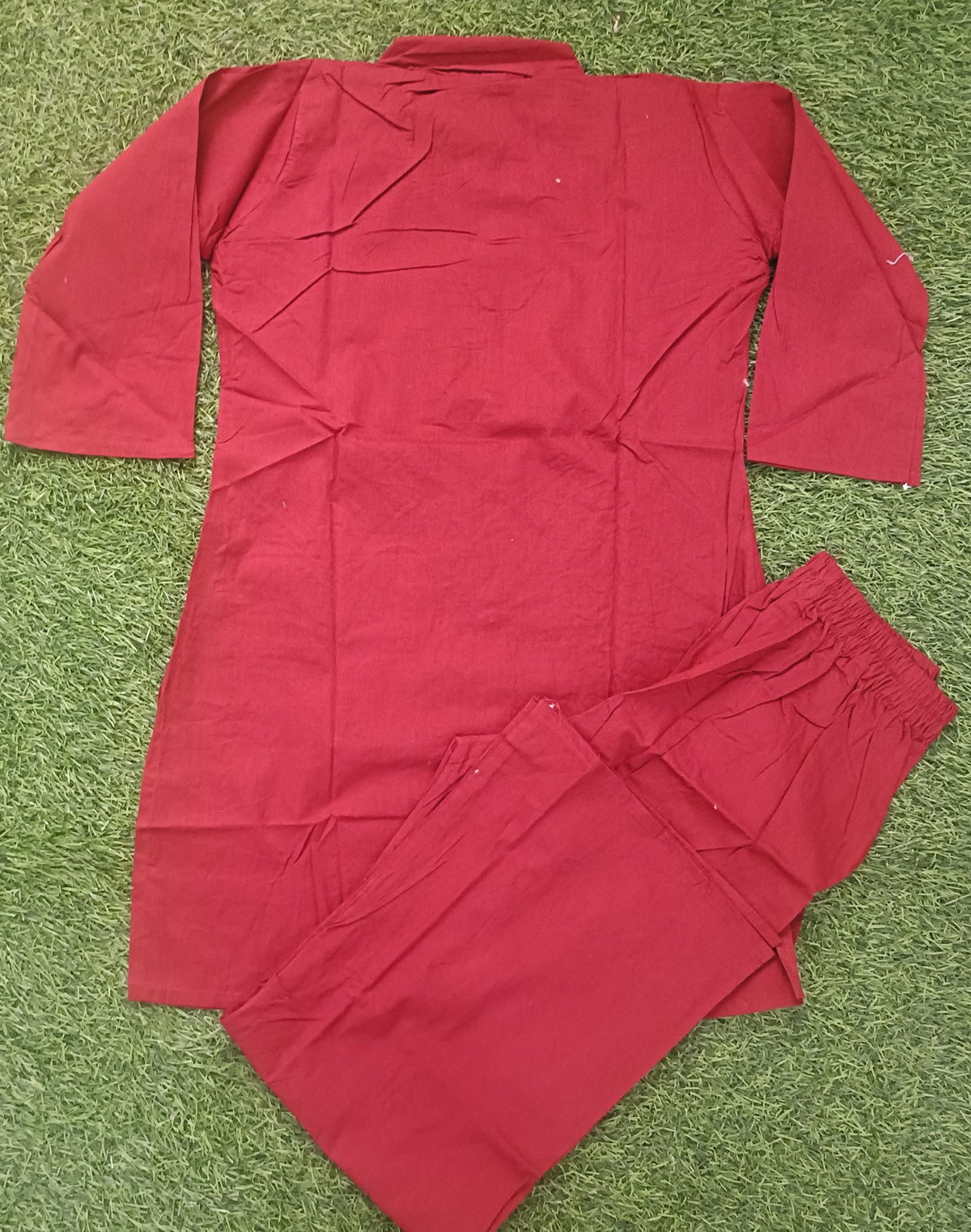 Women’s Maroon Cotton Blend Floral Embroidered Shirt-Collar top and Pant Set