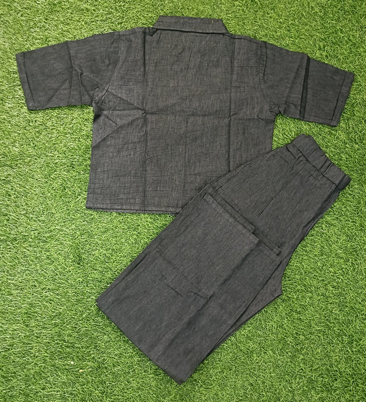 Women’s Charcoal Black Cotton Blend Floral Embroidered Top and Pant Co-ord Set