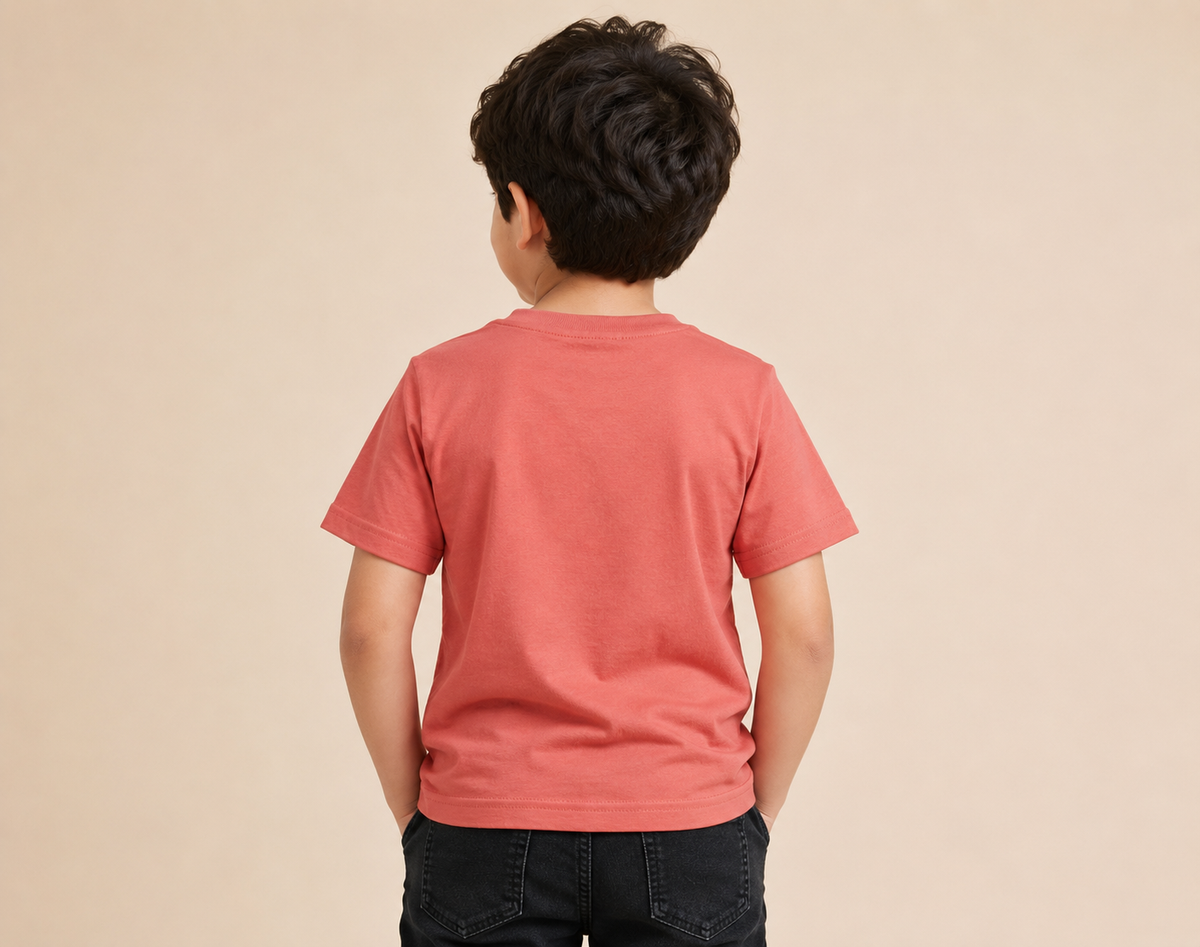 Kid's Coral Pink “Race One” Cars Graphic Round-Neck T-Shirt