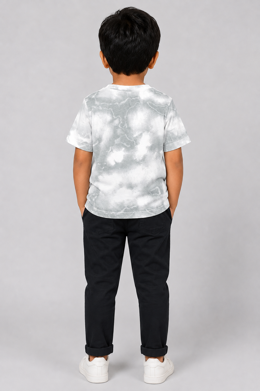 Girls Grey & White Tie-Dye Superhero Graphic Printed T-Shirt