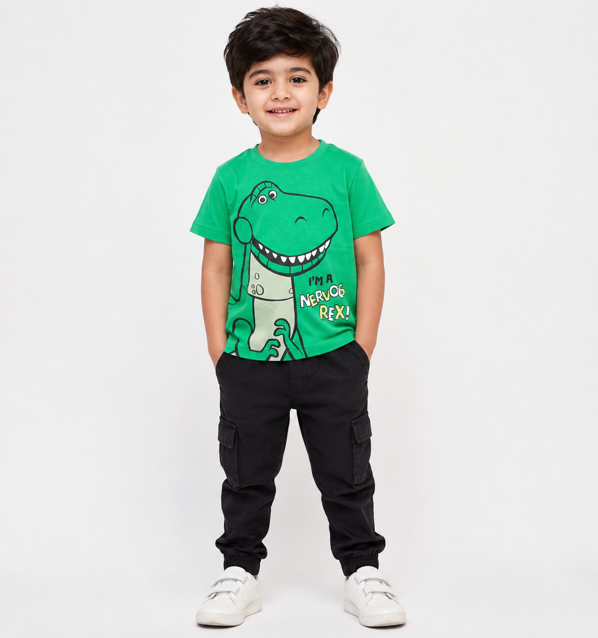 Kid's Green Nervous Dinosaur Graphic Printed T-Shirt