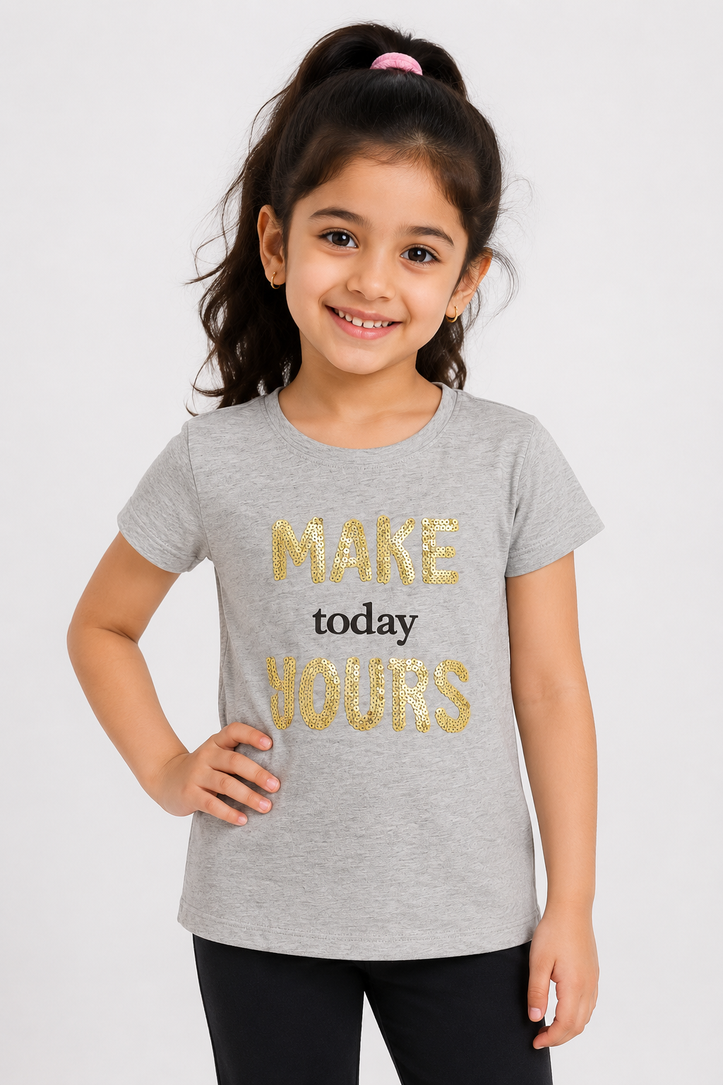 Girls Grey “Make Today Yours” Sequin Graphic T-Shirt