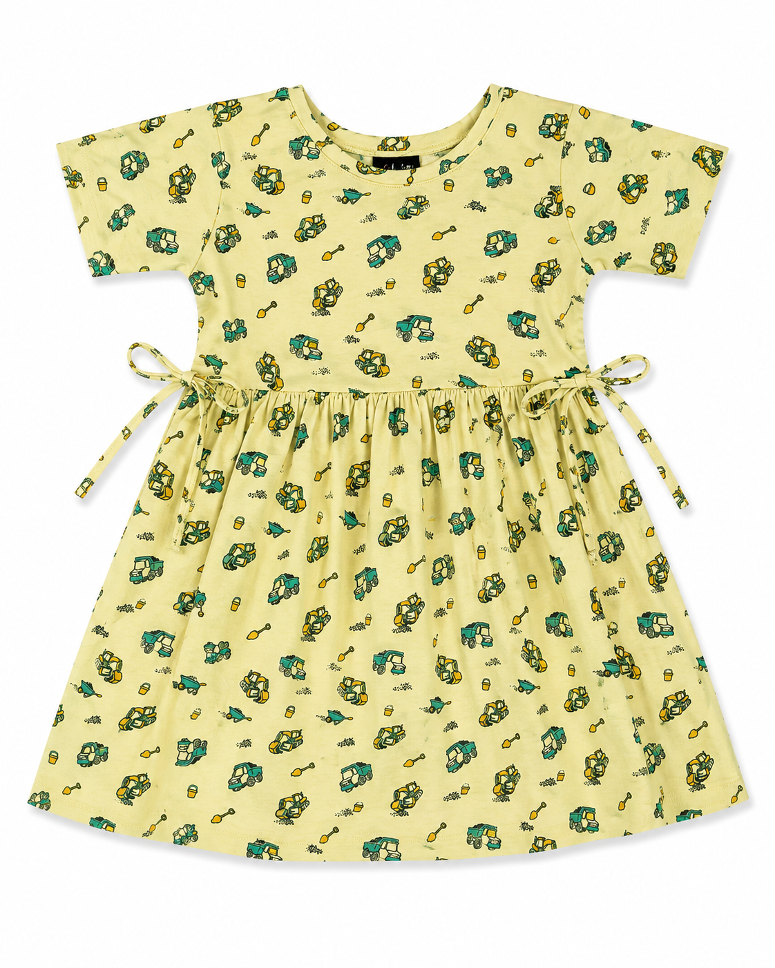 Little Builder Construction Print Girls Daily Wear Frock - Premium Yellow Hosiery