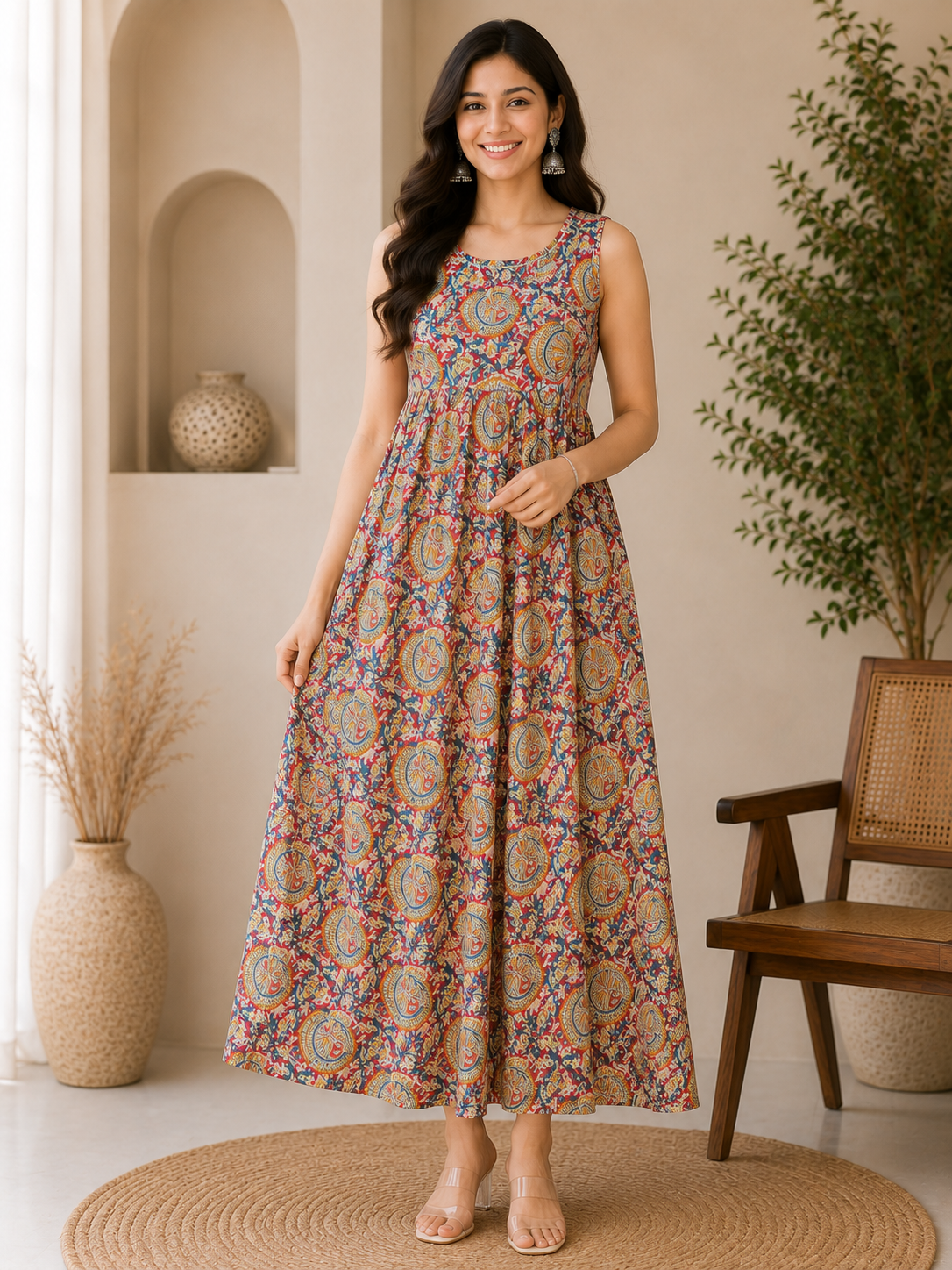 Vibrant Multi-Colour Floral Print Sleeveless Single Piece Top with Attached Sleeves Inside