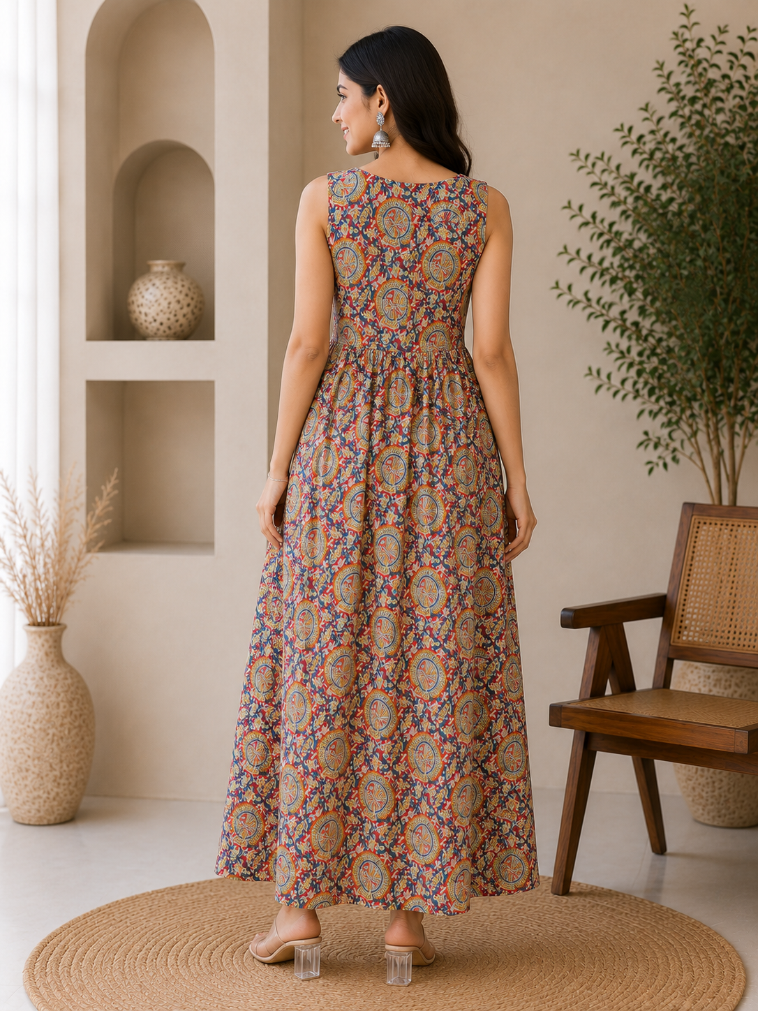 Vibrant Multi-Colour Floral Print Sleeveless Single Piece Top with Attached Sleeves Inside