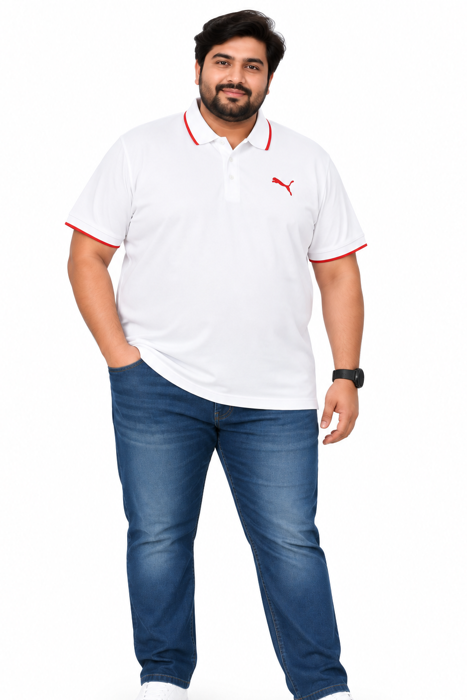 Men’s White Contrast Collar Polo T-Shirt