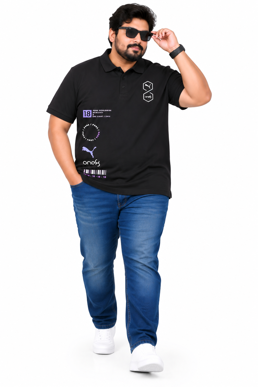 Men's Black Graphic Print Polo T-Shirt