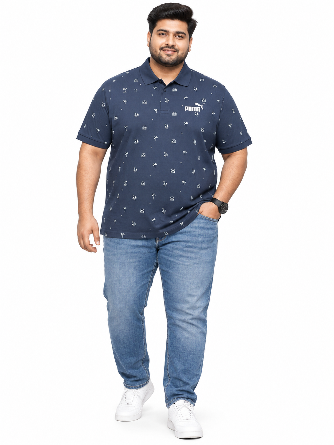 Men’s Navyblue Printed Polo T-Shirt