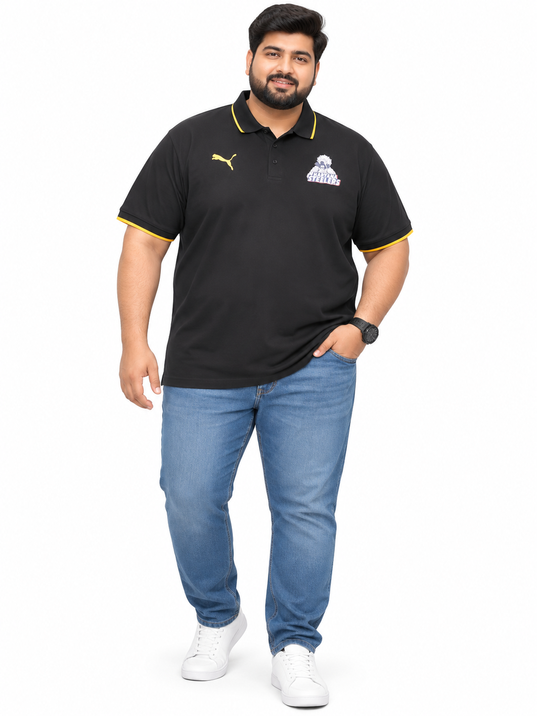 Men’s Black Printed Polo T-Shirt