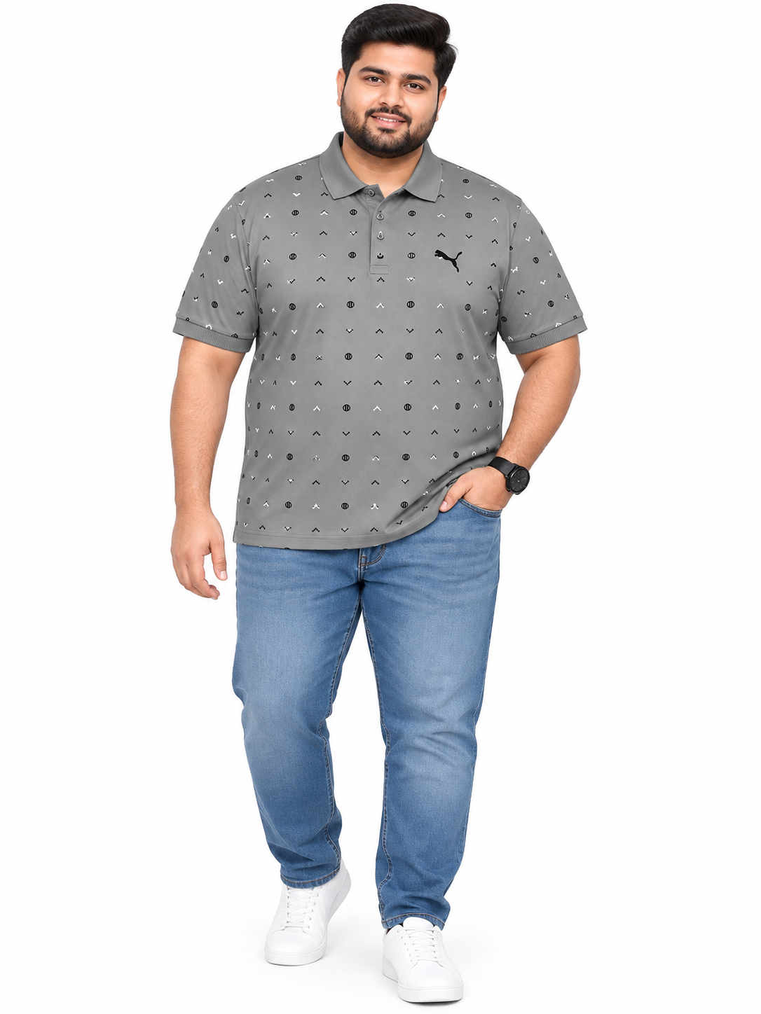 Men’s Sage Green Printed Polo T-Shirt