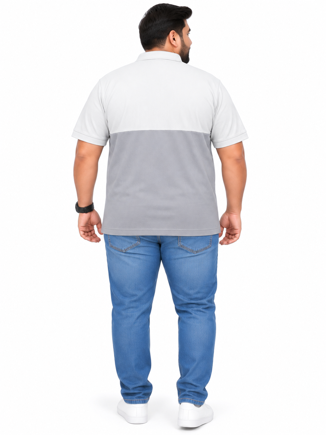 Men’s White & Grey Colour Block Polo T-Shirt