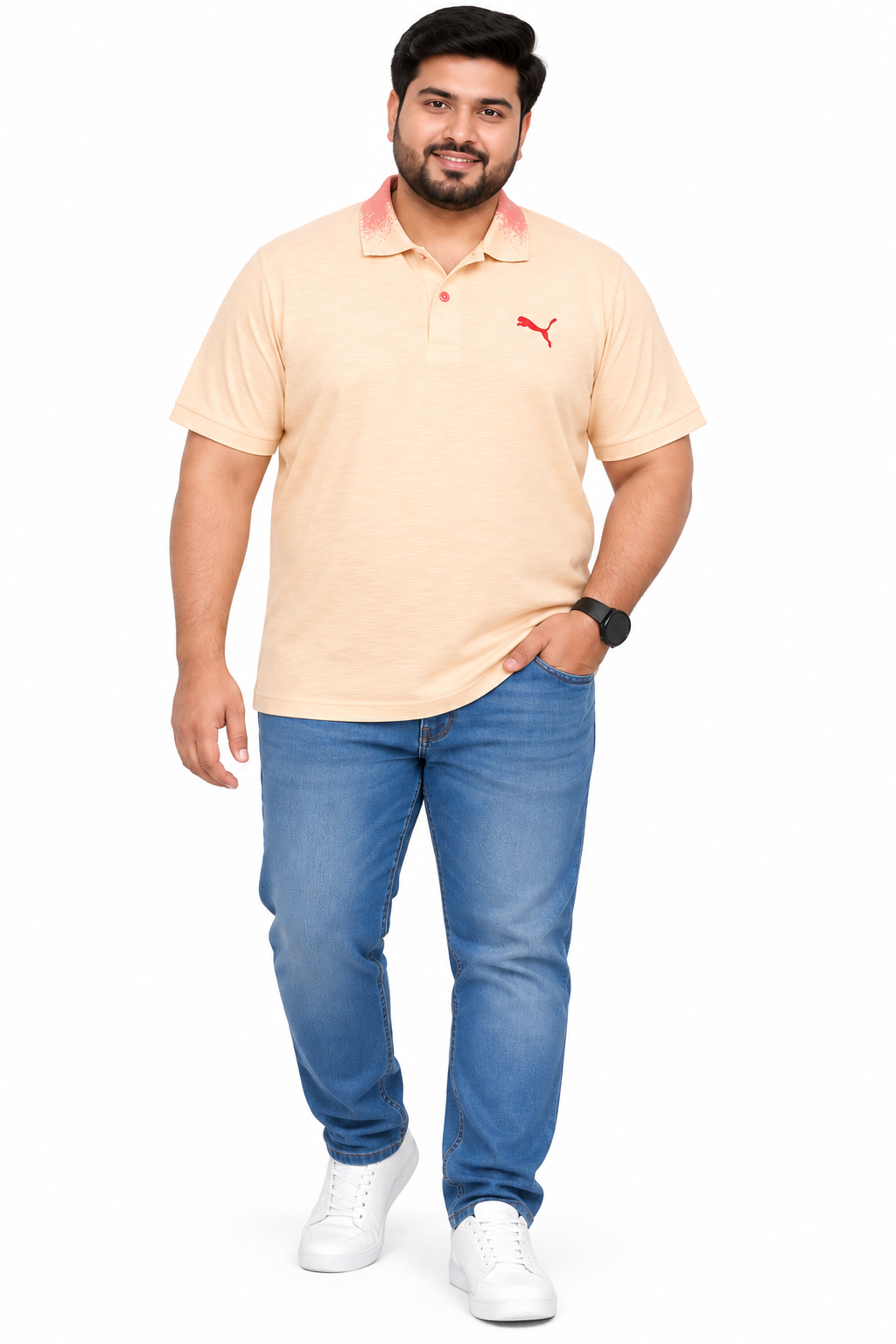 Men’s Peach Solid Polo T-Shirt