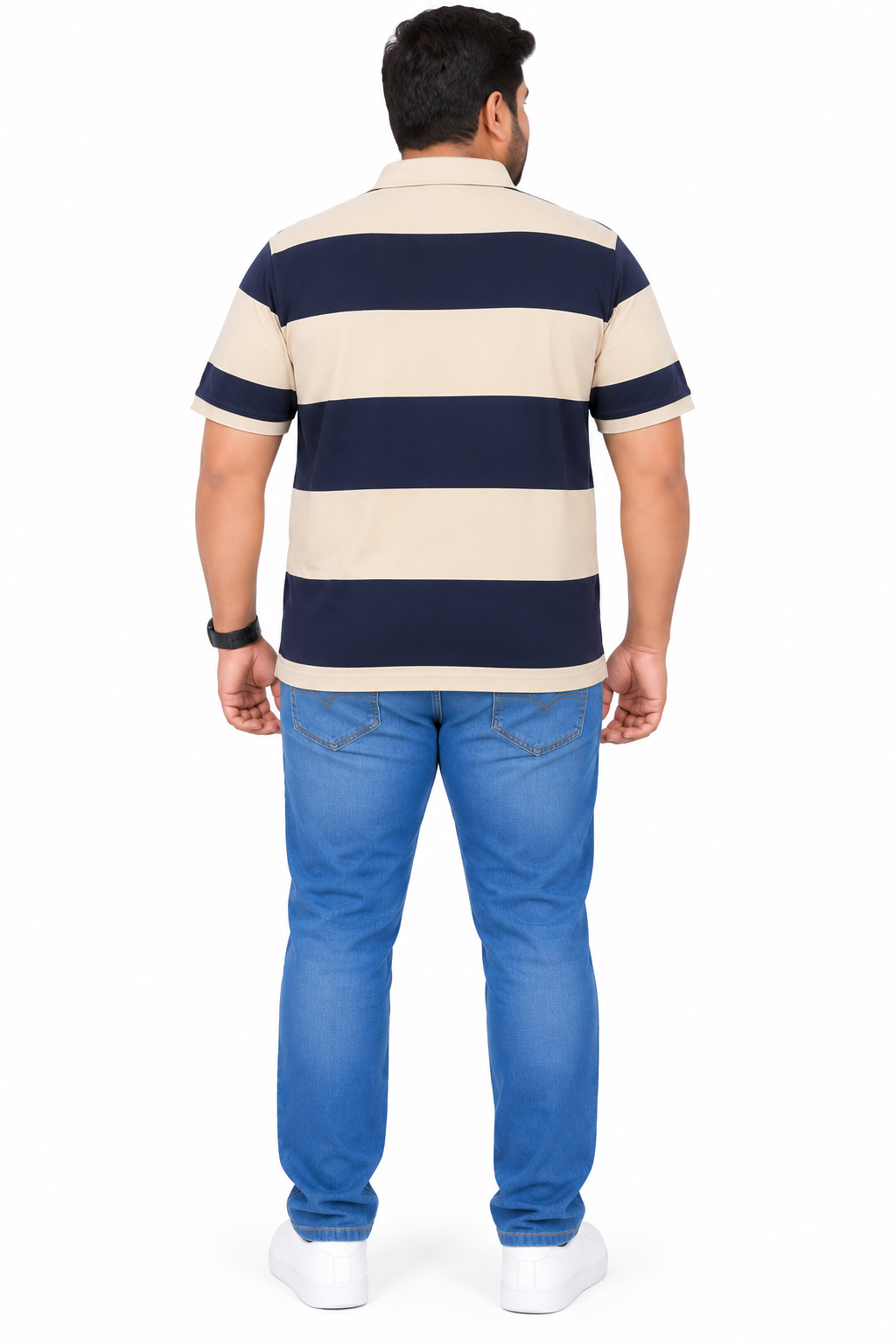 Men’s Cream & Navy Striped Polo T-Shirt