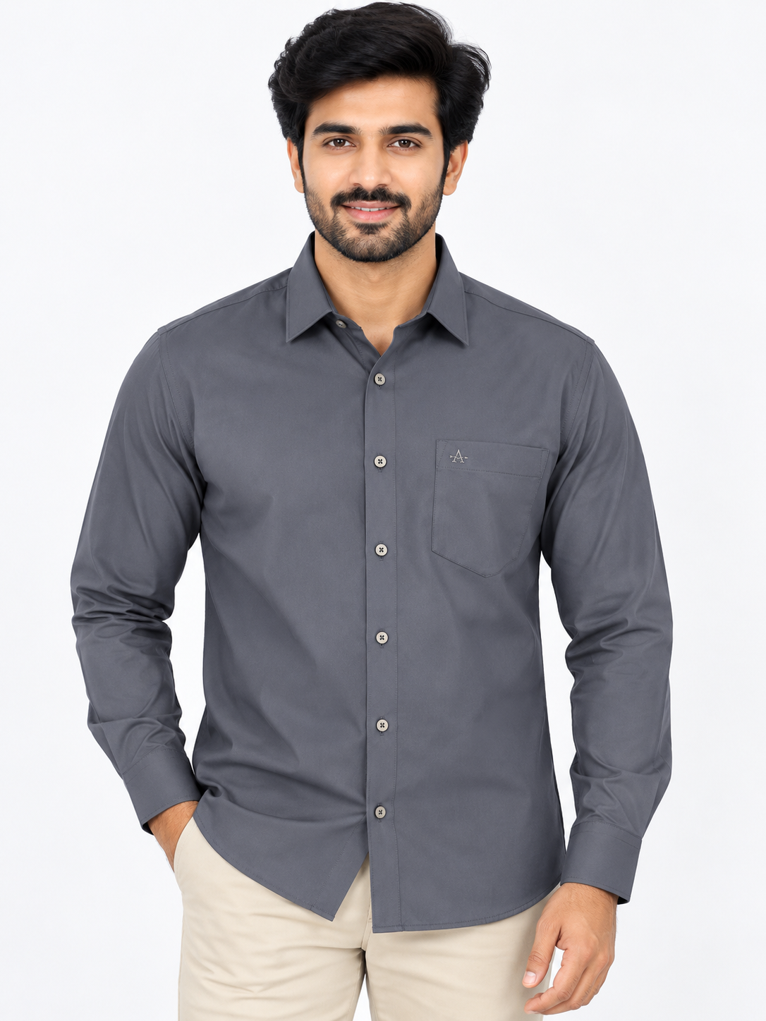 Men’s Charcoal Grey Plain Full Sleeve Shirt