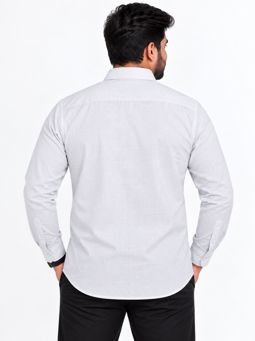 Men’s Light Grey Micro Check Full Sleeve Shirt