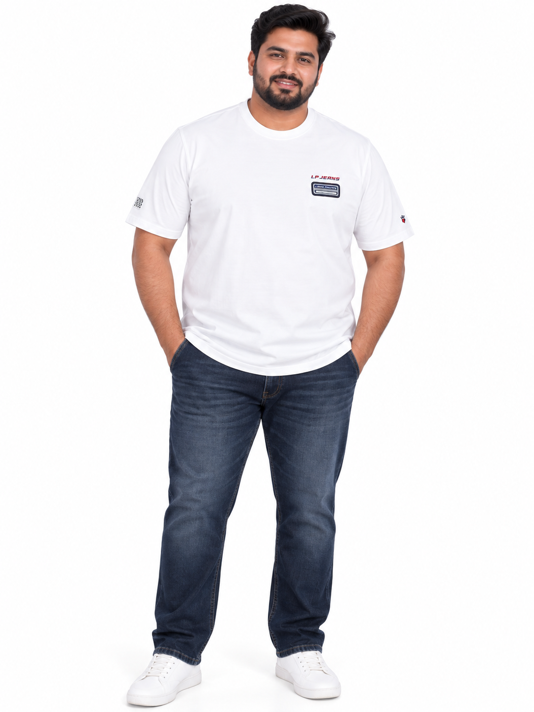 Men's White Minimal Chest Detail Round Neck T-Shirt
