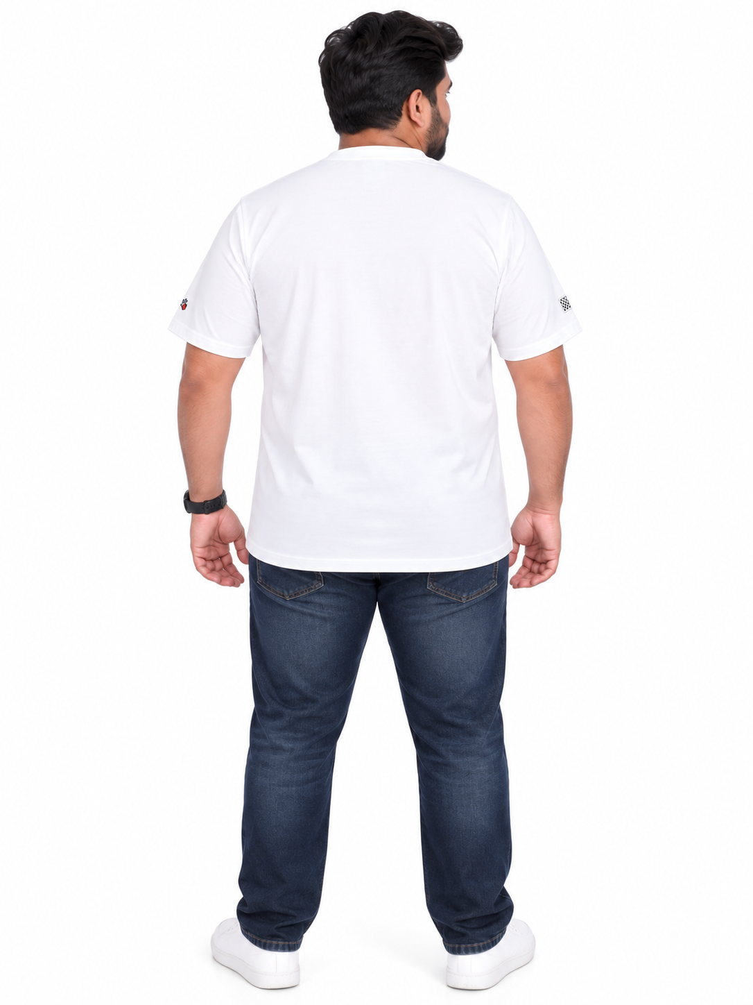 Men's White Minimal Chest Detail Round Neck T-Shirt