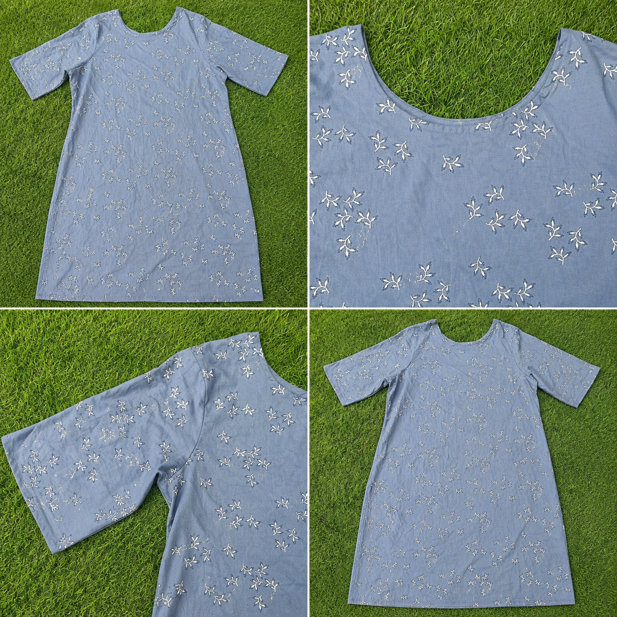 Women’s Dusty Sky Blue Floral Printed Rayon Straight-Cut Kurthi with Elbow Sleeves & Pocket