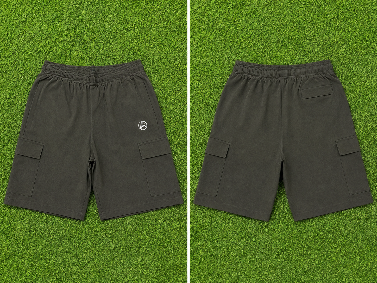 Men's Elastic Waist Olive Green Cargo Shorts with Zipper Pocket
