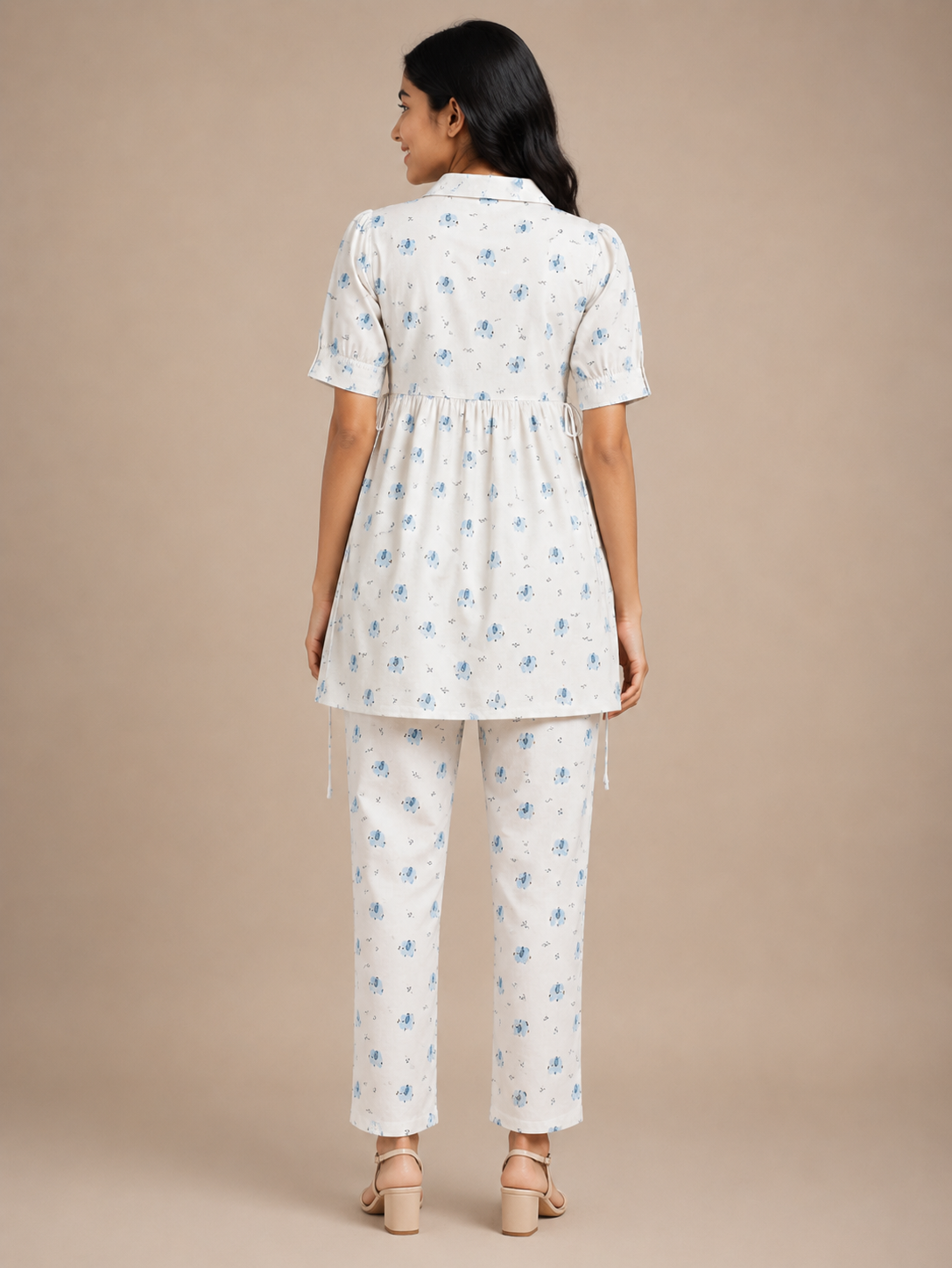 Whimsical Blue Elephant Peplum Top & Pants Co-Ord Set