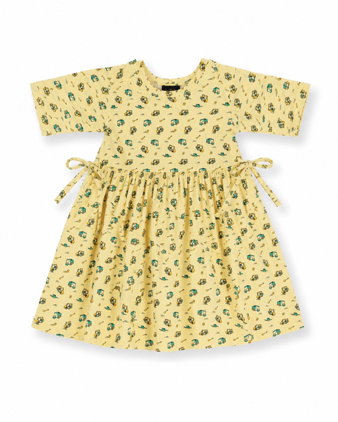 Playful Yellow "Little Builder" Construction Print Cotton Frock (2-16 Years)