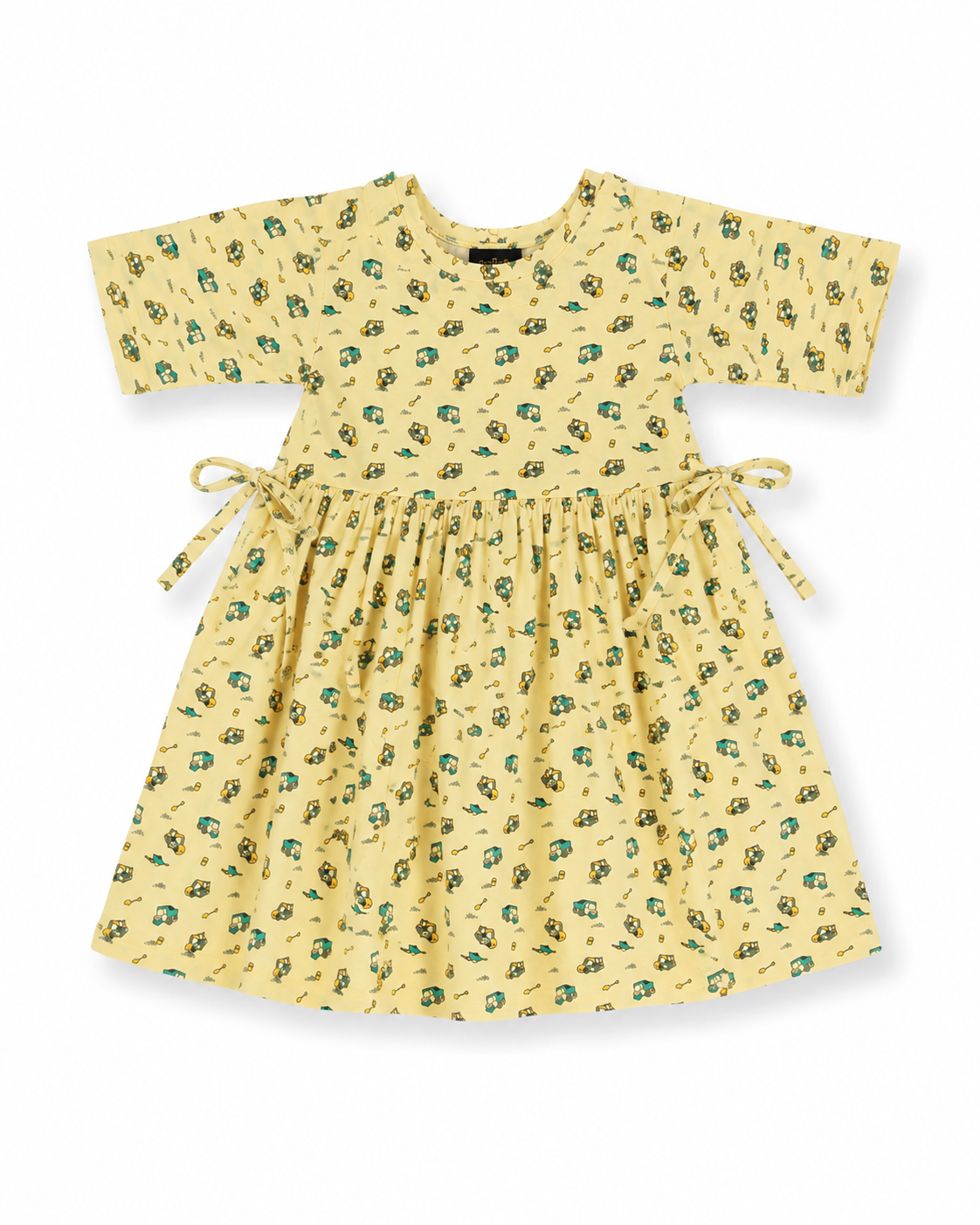 Playful Yellow "Little Builder" Construction Print Cotton Frock (2-16 Years)