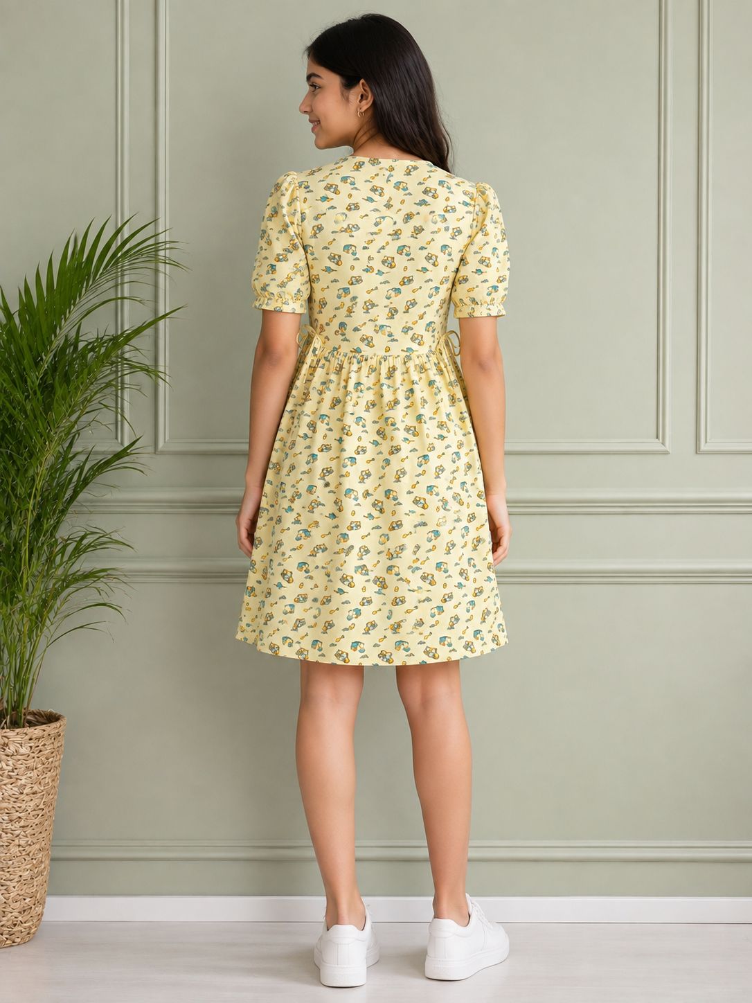 Playful Yellow "Little Builder" Construction Print Cotton Frock (2-16 Years)