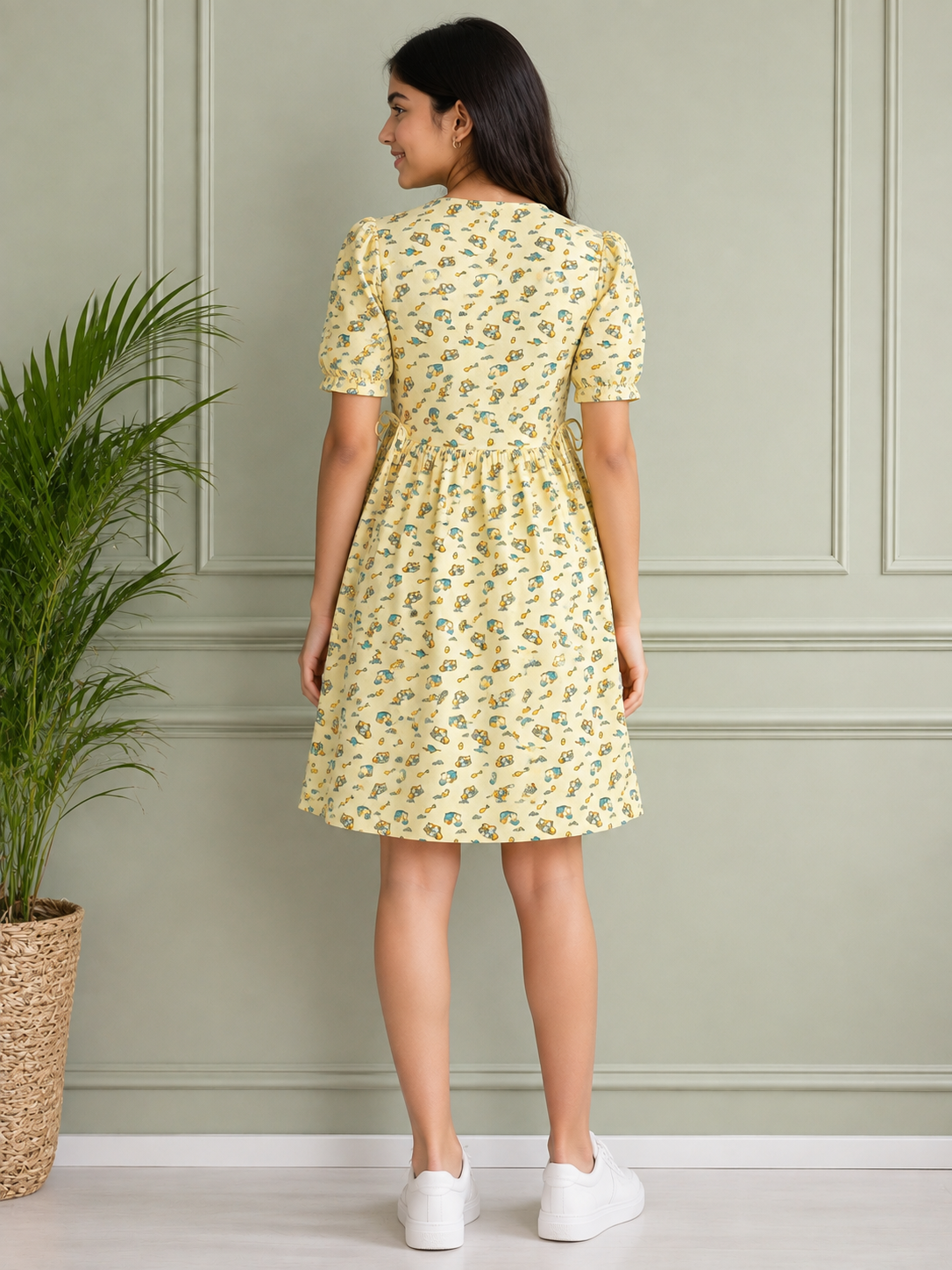Playful Yellow "Little Builder" Construction Print Cotton Frock (2-16 Years)