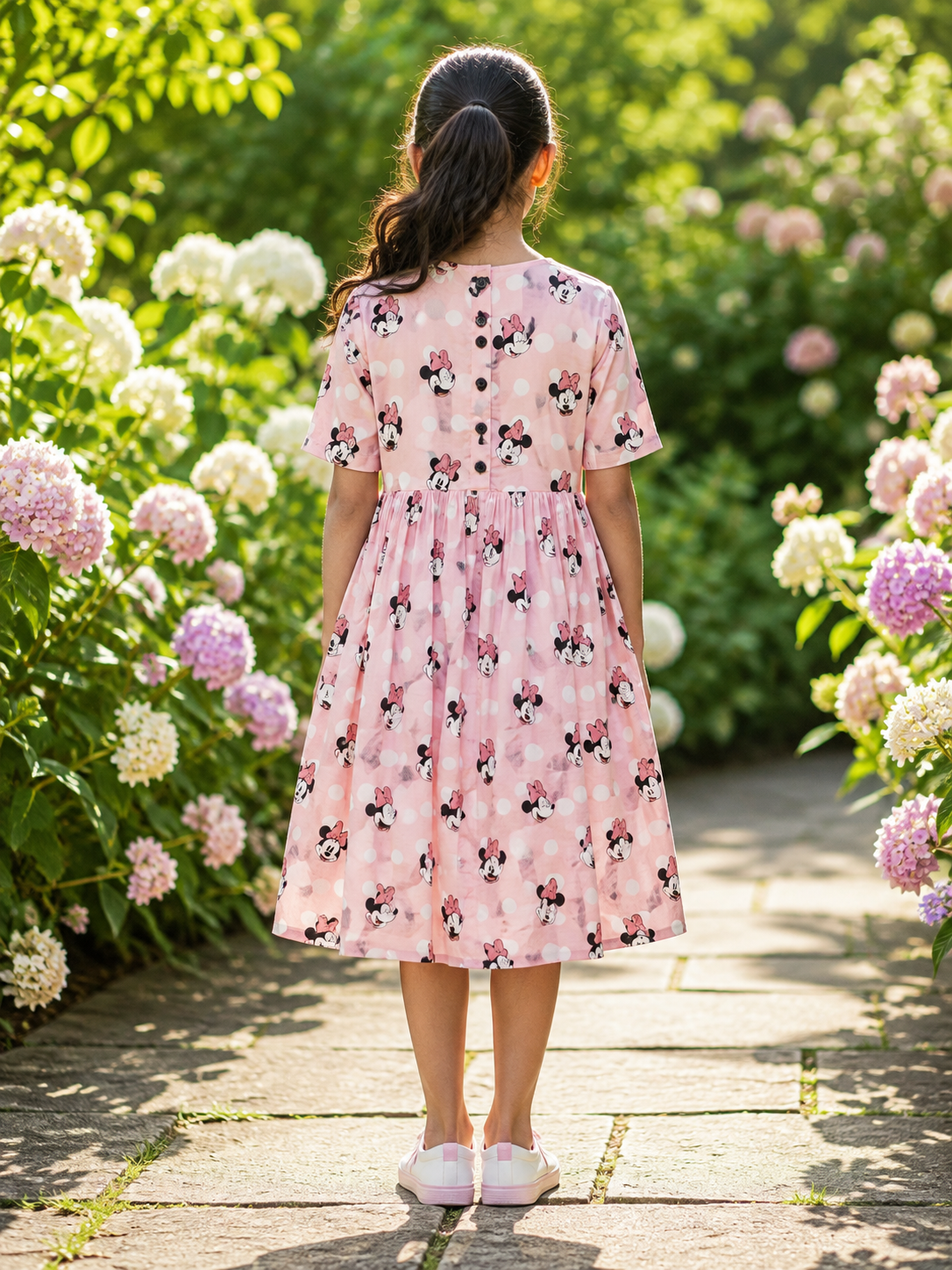 Teen Colours Premium Pure Cotton Minnie Mouse Frock  Pastel Pink with Polka Dots & Inner Lining