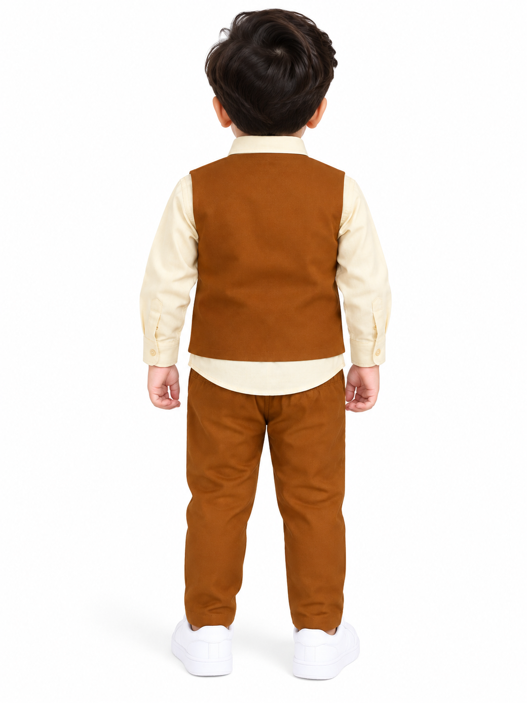 Boys Light Beige Printed Blazer Shirt & Pant Party Wear Set