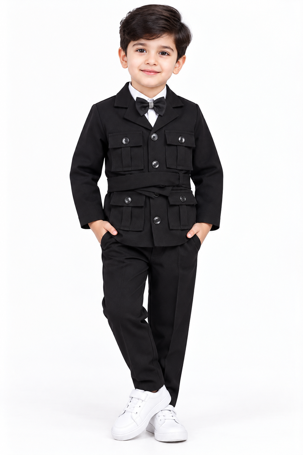 Boys Black Safari Blazer Party Wear Set with Pant
