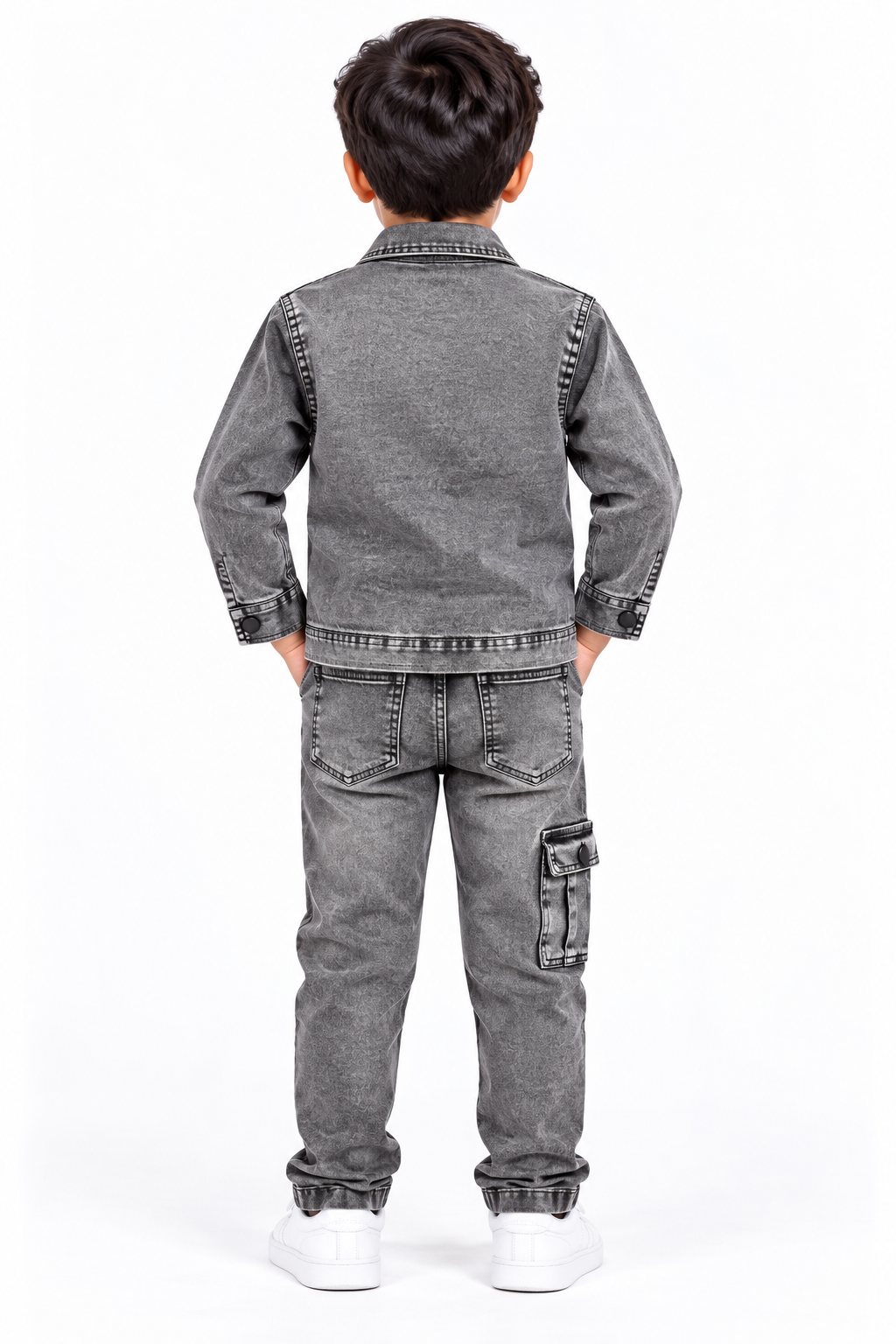 Boys Grey Denim Jacket and Grey Elastic Waist Pant Set