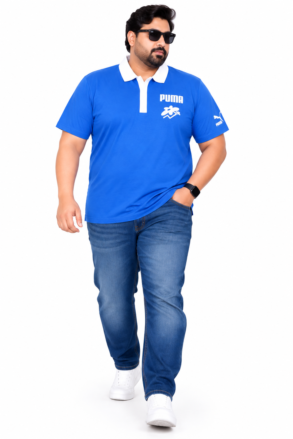 Men's Blue Graphic Print Polo T-Shirt