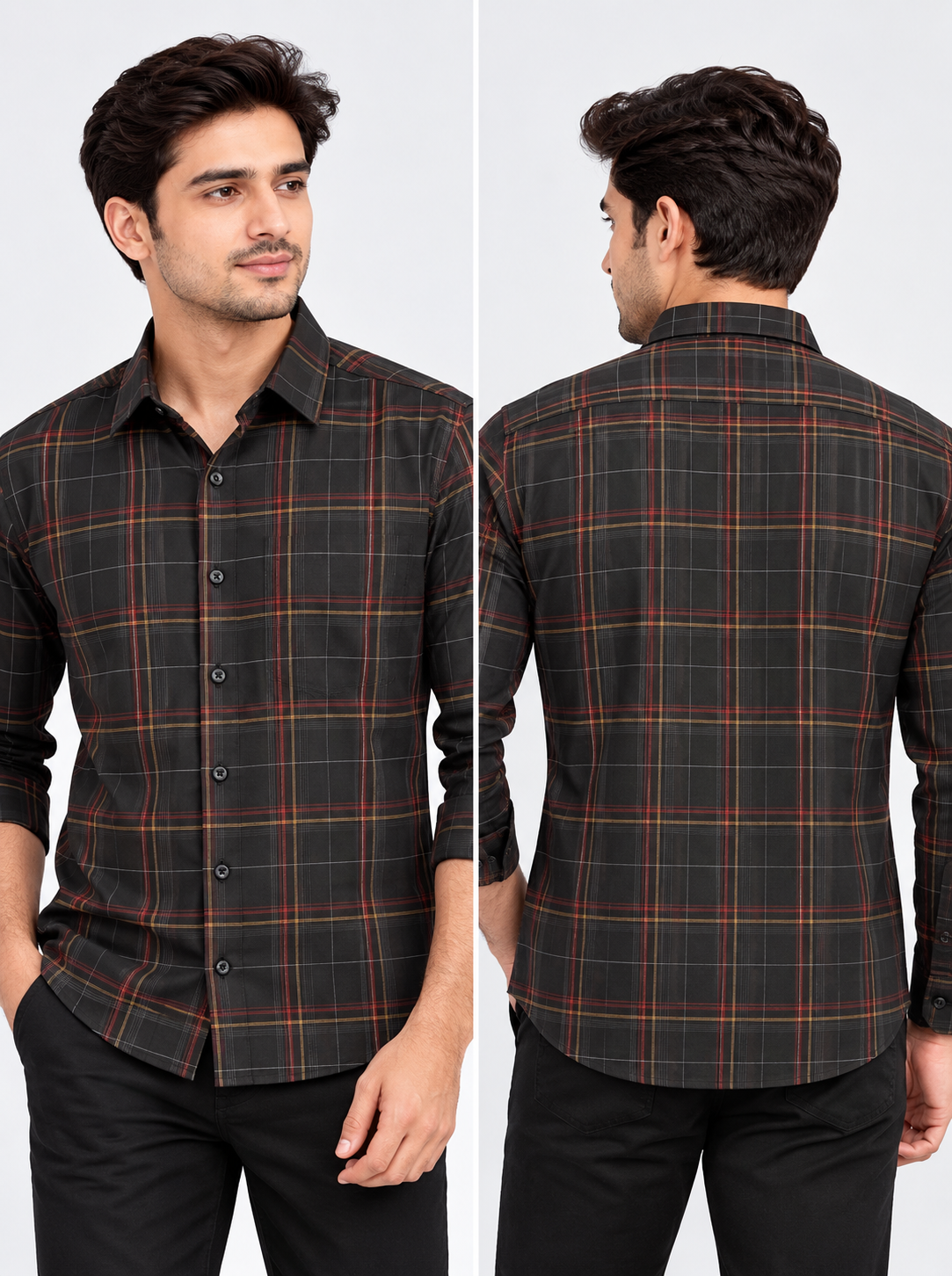 Men’s Black Multicolour Checked Full Sleeve Shirt