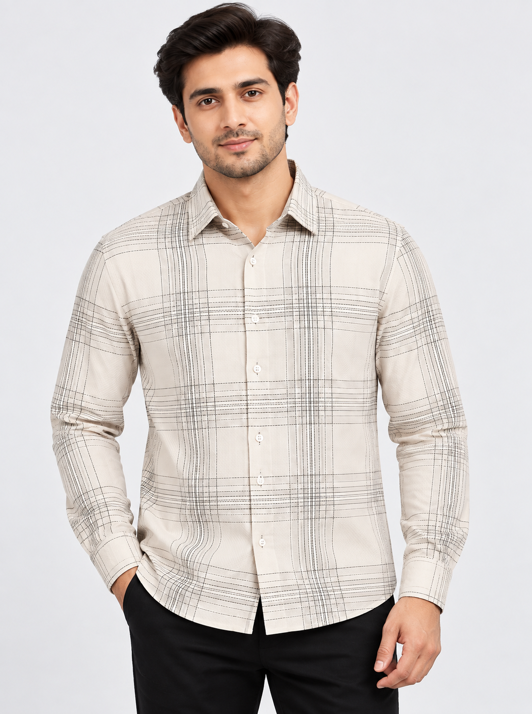 Men’s Off-White Checked Full Sleeve Shirt